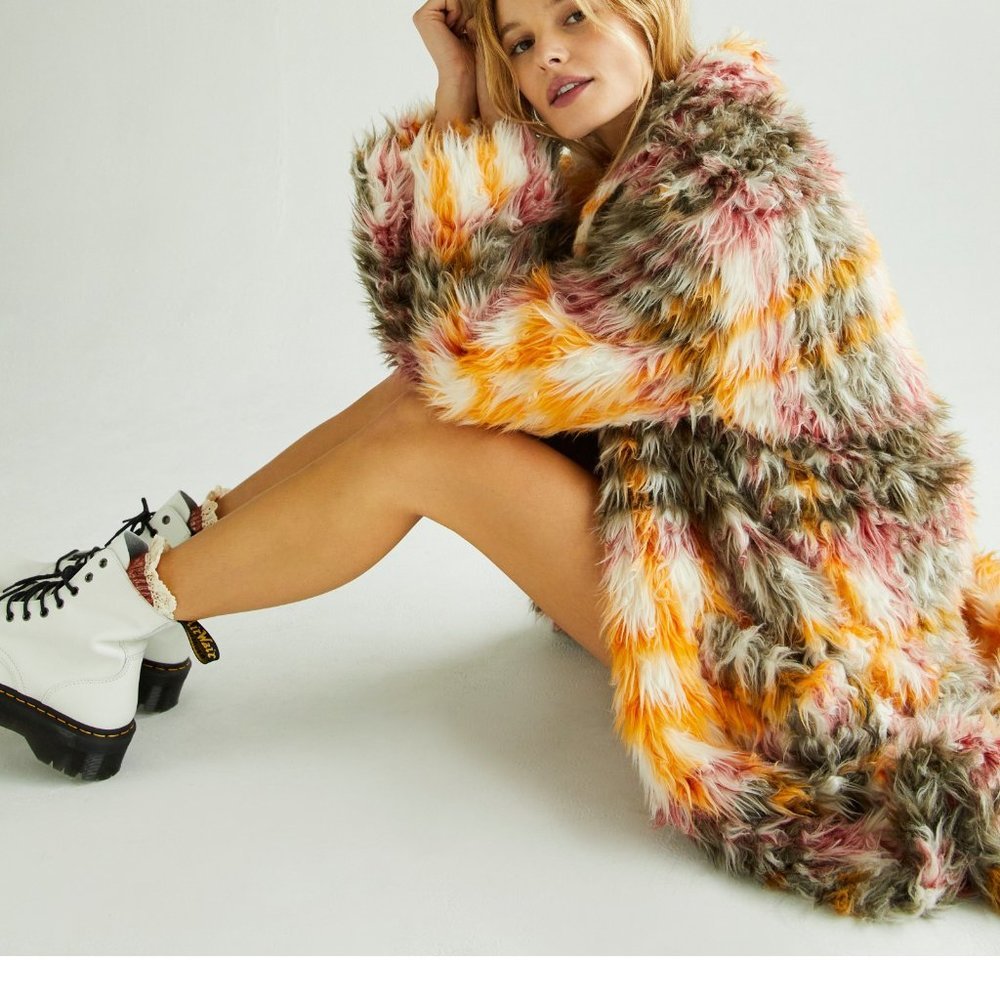 NWT Free People Cardi Plaid Faux Fur Coat / Plaid - Picture 7 of 13